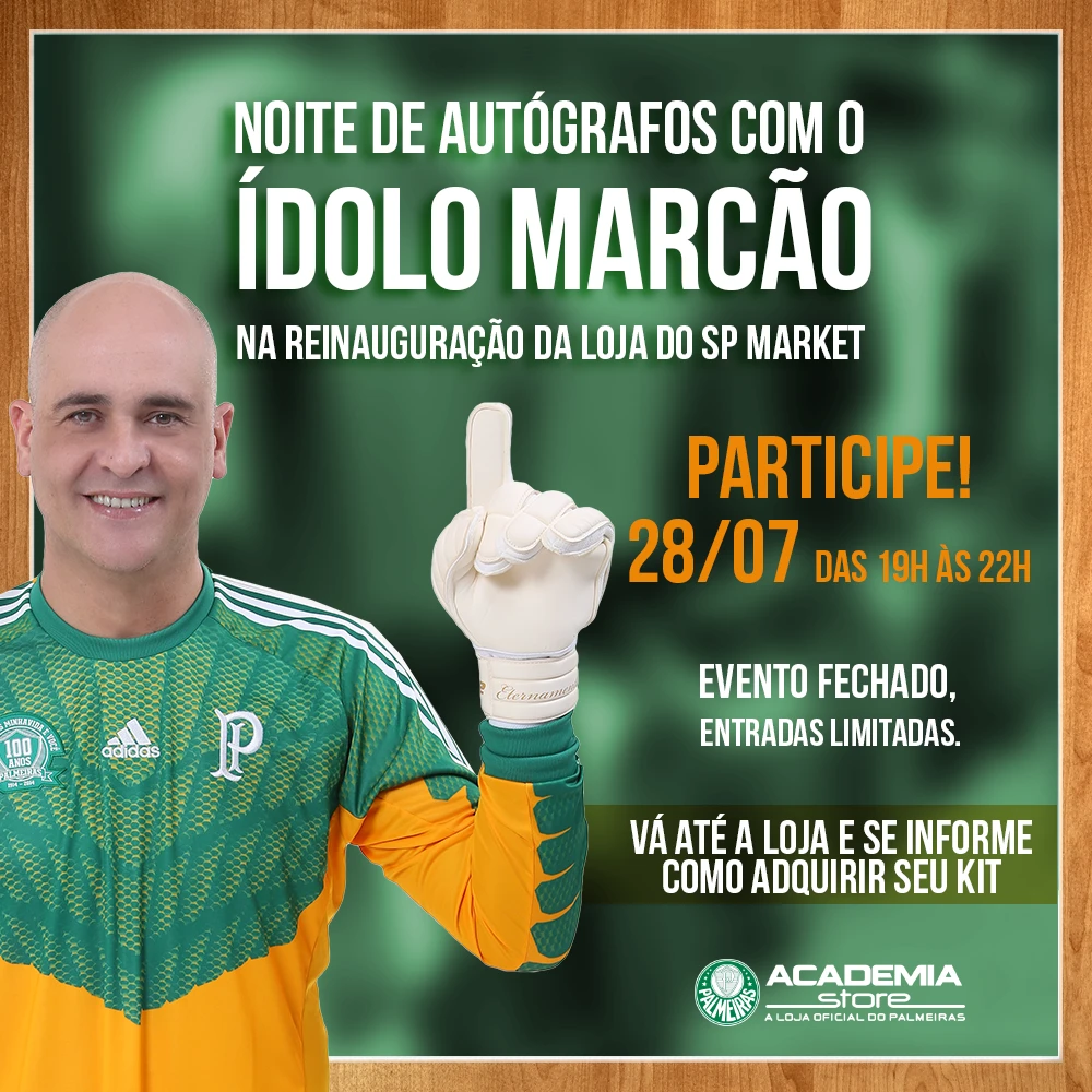 Ídolo Marcos marcará presença em reabertura de loja oficial do Palmeiras