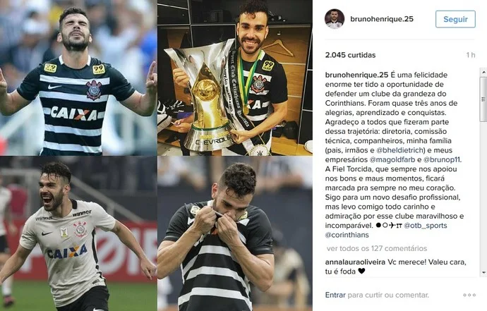 Bruno Henrique se despede do Timão em rede social após ser negociado