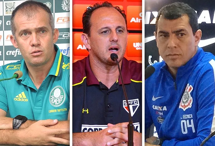 Trio-de-ferro: Eduardo Baptista, Rogério Ceni e Fábio Carille: novidades no comando de Palmeiras, São Paulo e Corinthians em 2017