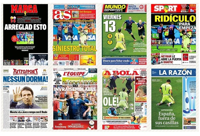 [COPA 20014]''Luto'': capas de jornais espanhóis destacam goleada sofrida pela Roja