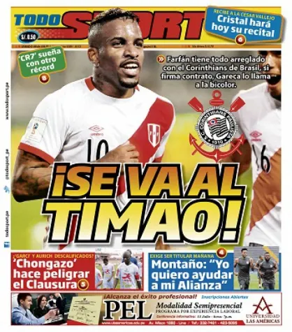 Corinthians tem acerto com atacante peruano Farfán, segundo jornal