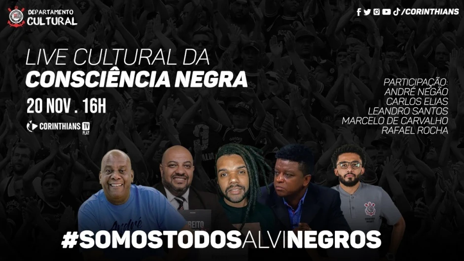 Corinthians organiza live com diretor do clube para debater o Dia da Consciência Negra 