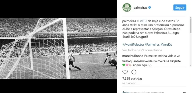 #tbt Palmeiras lembra que há 52 anos representou a seleção brasileira