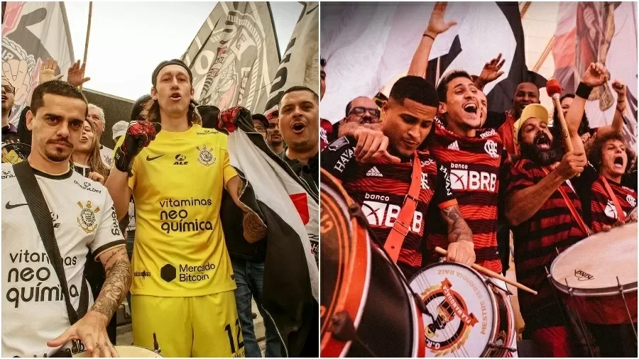 No calor da torcida: jogadores de Corinthians e Flamengo participam de ensaio das torcidas organizadas