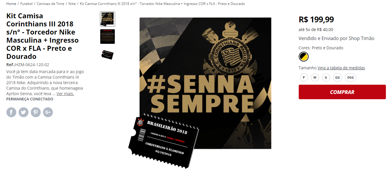 Em kit com ingresso, Corinthians lança pré-venda de camisa em homenagem a Senna