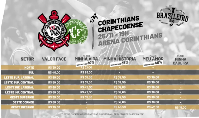 Corinthians inicia venda de ingressos para jogo contra a Chapecoense