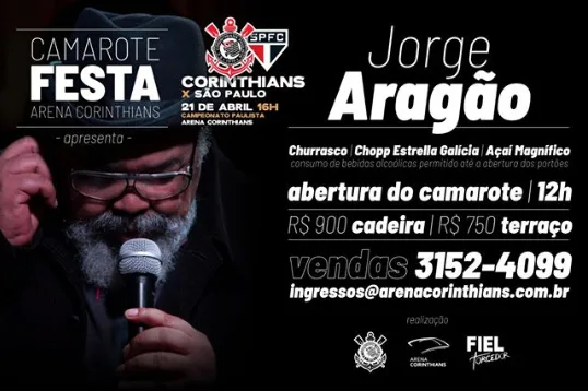 Arena Corinthians anuncia show de Jorge Aragão em camarote para decisão