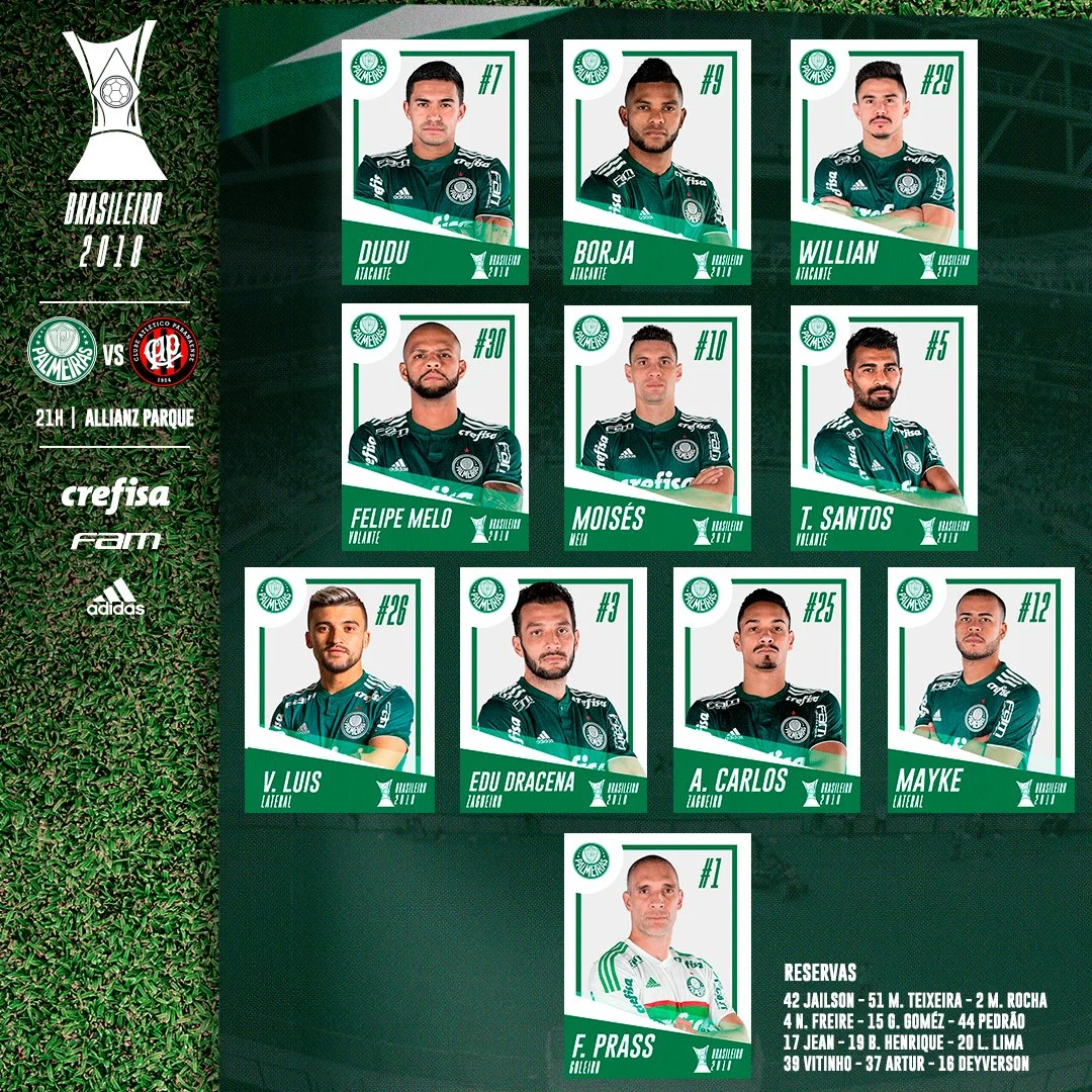 Veja a escalação do Palmeiras para a partida contra o Atlético-PR