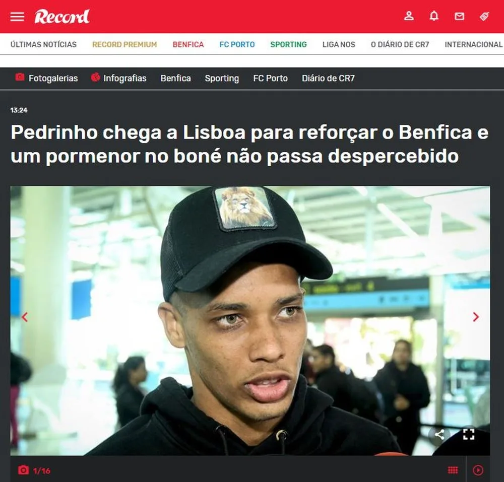 Pedrinho desembarca para assinar com o Benfica e comete gafe com boné; entenda