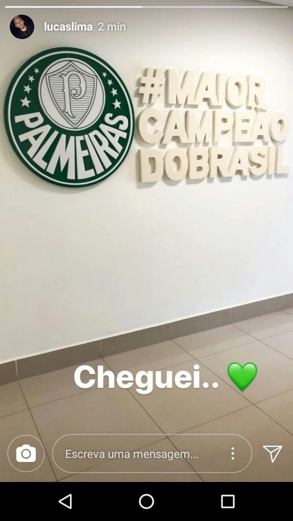 Lucas Lima registra chegada ao Palmeiras em rede social