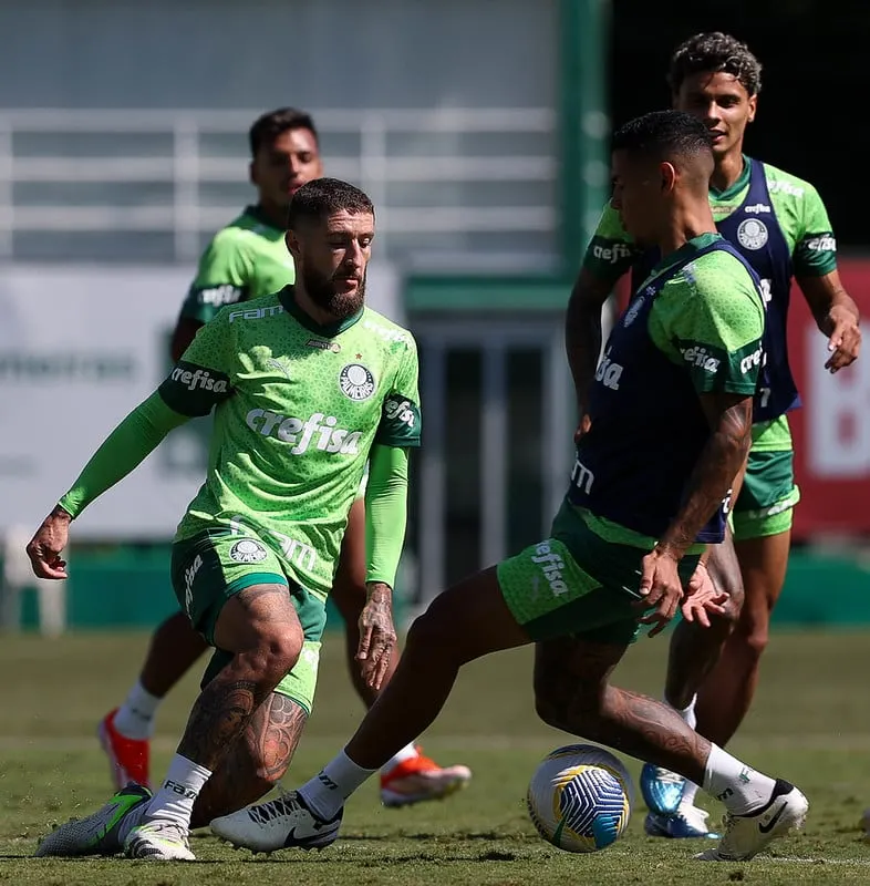 Treino do Palmeiras antes do clássico contra o São Paulo neste domingo.