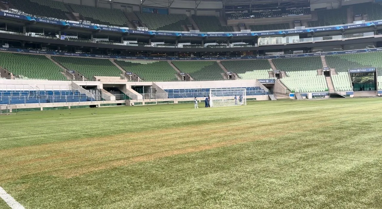 Novo gramado sintético do Allianz Parque em destaque nas imagens recentes.