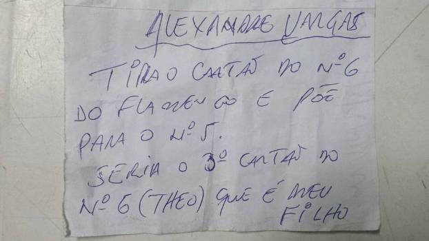 Veja bilhete de assessor da Ferj que pediu para árbitro fraudar súmula e evitar gancho do filho