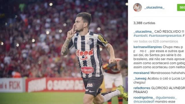 Autor do gol de empate do Santos, Lucas Lima provoca o Flamengo em rede social: Caô resolvido