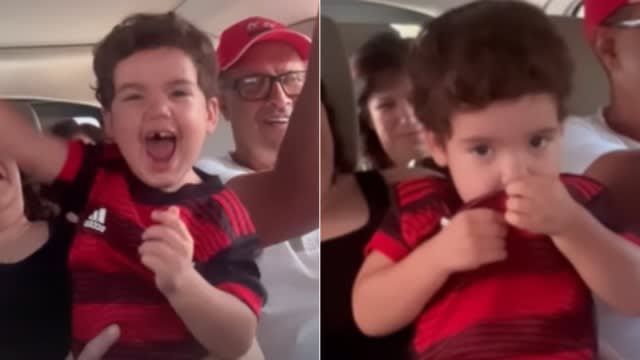 Filho de Everton Ribeiro mata saudades do Flamengo cantando e beijando a camisa do time