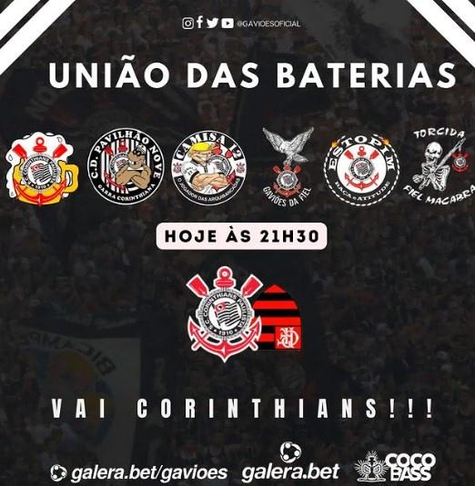 Organizadas do Corinthians se unirão para jogo contra Flamengo; entenda