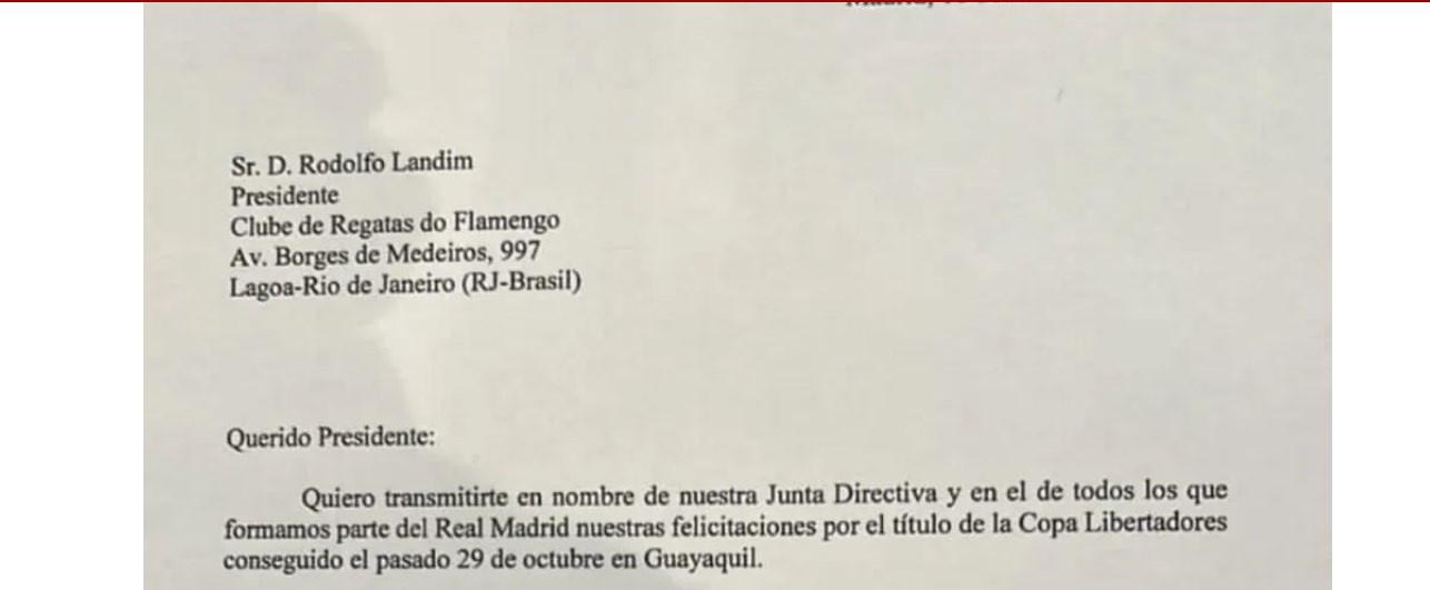 Por carta, Real Madrid parabeniza Flamengo por título e projeta Mundial: Será uma honra