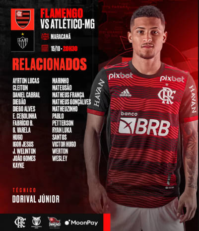 Relacionados do Flamengo: titulares ficam fora até do banco para a partida contra o Atlético-MG