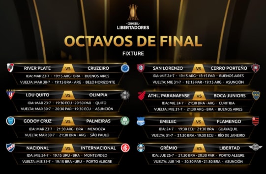 Conmebol divulga datas e horários dos jogos das oitavas da Libertadores