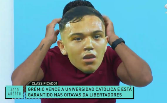 Denílson provoca Renata Fan com máscara de Mbapepê após vitória do Grêmio