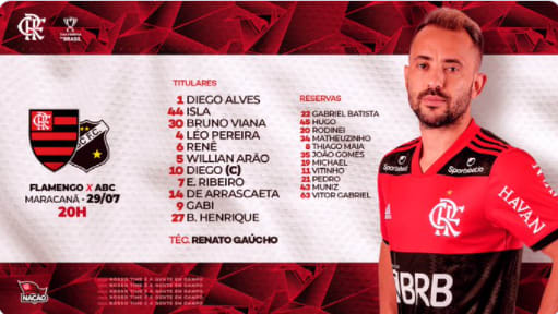 Escalação Oficial! Veja o time do Flamengo para enfrentar o ABC