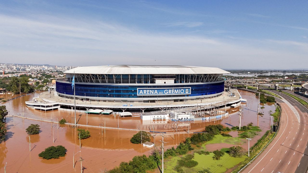 Alagamentos na área da Arena do Grêmio: extensão equivalente a 5 mil campos.