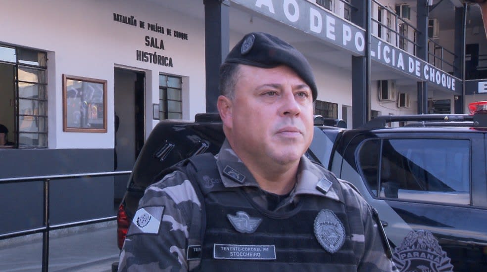 Tenente-Coronel Nelson Stocheiro, comandante do Batalhão de Polícia de Choque (BPCHOQUE) — Foto: Reprodução/RPC