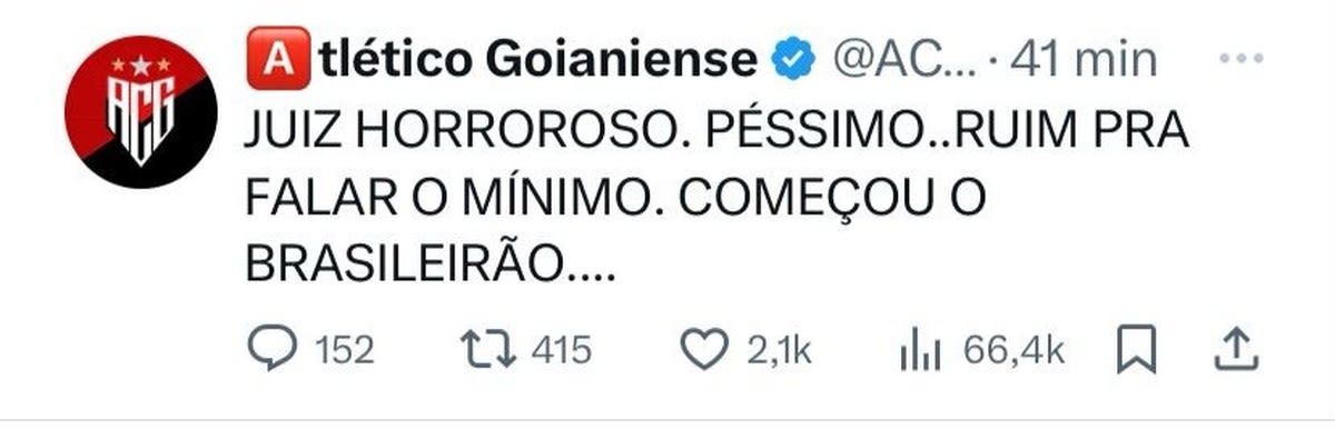 Atlético-GO critica arbitragem em confronto com o Flamengo: Juiz fraco. Inaceitável