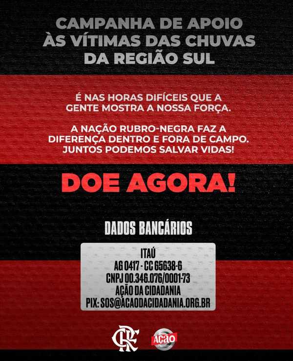 Solidariedade do Flamengo: Tite convoca torcida para ajudar vítimas das chuvas.