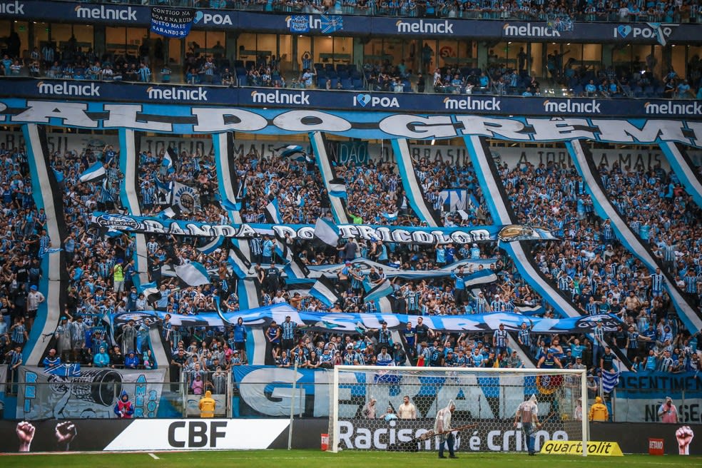 Torcida do Grêmio em partida contra o Corinthians pelo Campeonato Brasileiro 2023 — Foto: Lucas Uebel/Grêmio FBPA