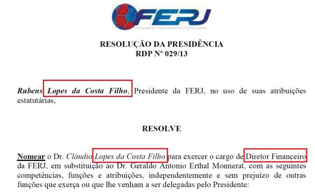 Presidente da Ferj, Rubens Lopes promove sobrinho a diretor financeiro