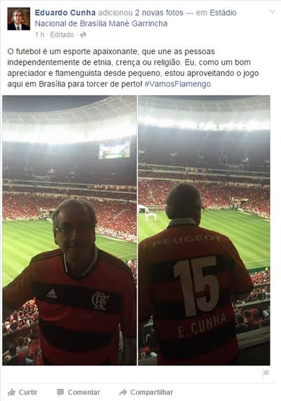 Fla desde pequeno, Eduardo Cunha posta foto no Mané Garrincha