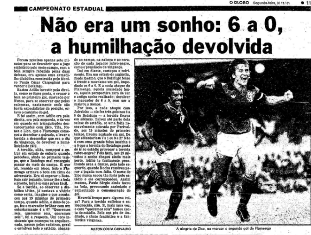 Fla x Botafogo: a goleada que mudou a história do clássico... e de Carpegiani