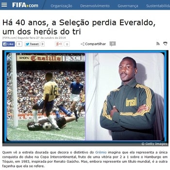 Fifa homenageia herói Everaldo nos 40 anos da morte do ídolo do Grêmio