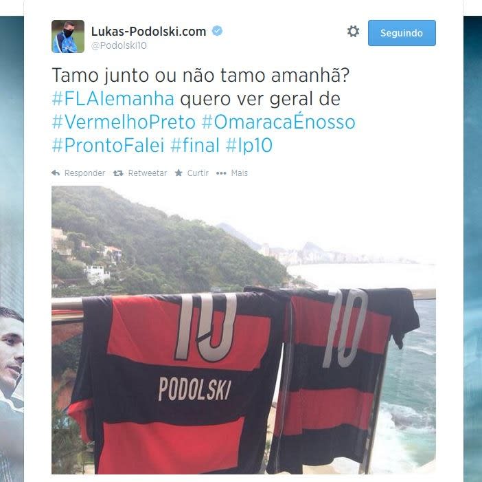 Podolski se empolga em rede social: Quero ver geral de vermelho e preto