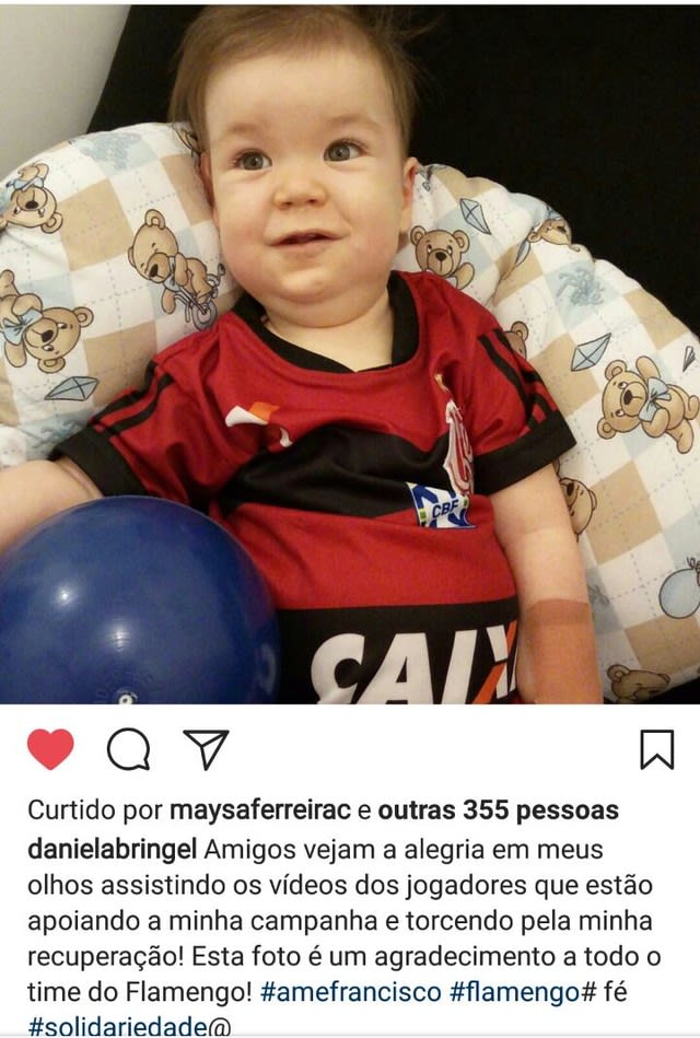 Diego envia camisa do Fla para leilão e arrecadação de tratamento de bebê no TO