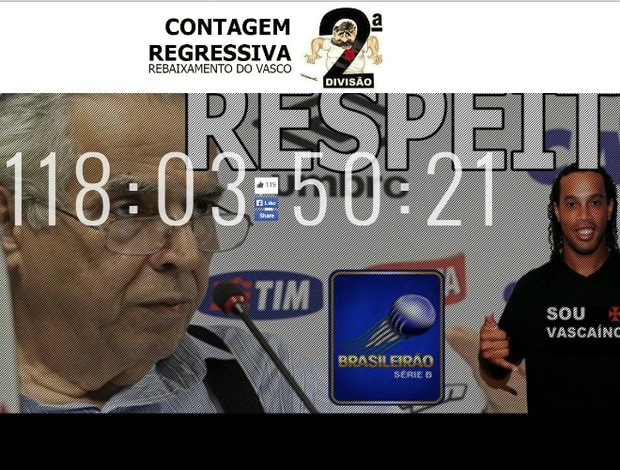 Site faz contagem regressiva para o rebaixamento do Vasco no Brasileirão