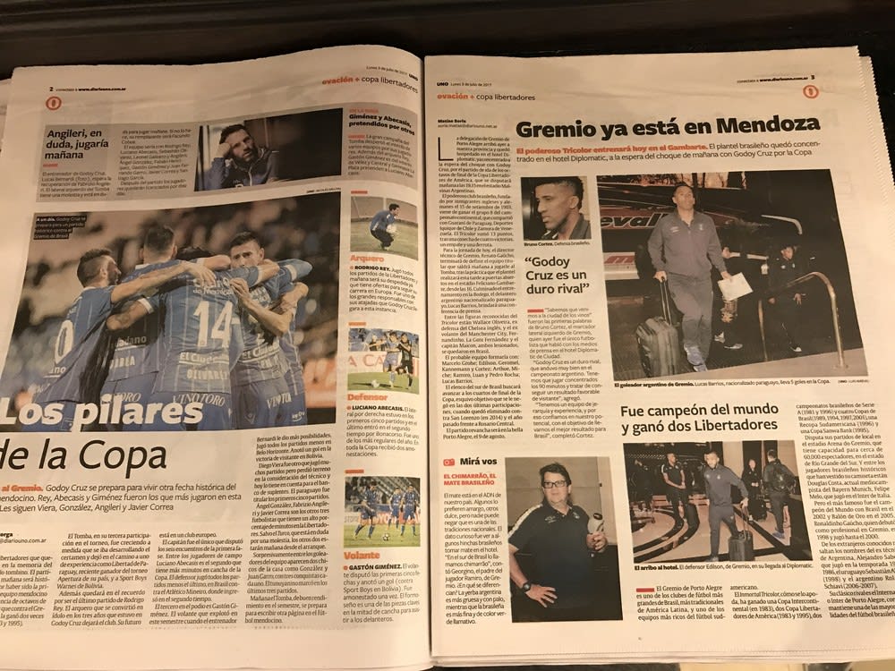 Jornais de Mendoza citam Grêmio campeão do mundo e jogo do ano