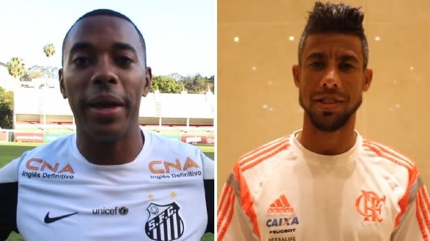 Robinho faz desafio solidário a Léo Moura antes de jogo entre Fla e Santos