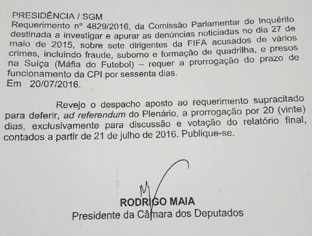 Após encerrada, CPI da Máfia do Futebol ganha mais 20 dias