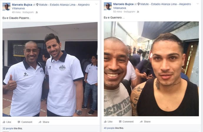 Bujica joga em reencontro de ídolos do Alianza e posta foto com Guerrero