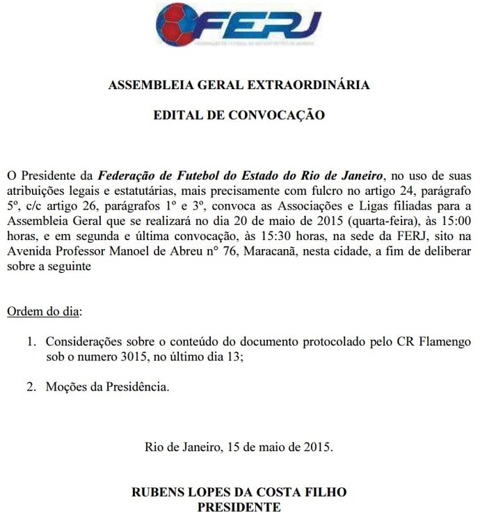 Ferj marca reunião sobre contestação do seu balanço feita pela dupla Fla-Flu