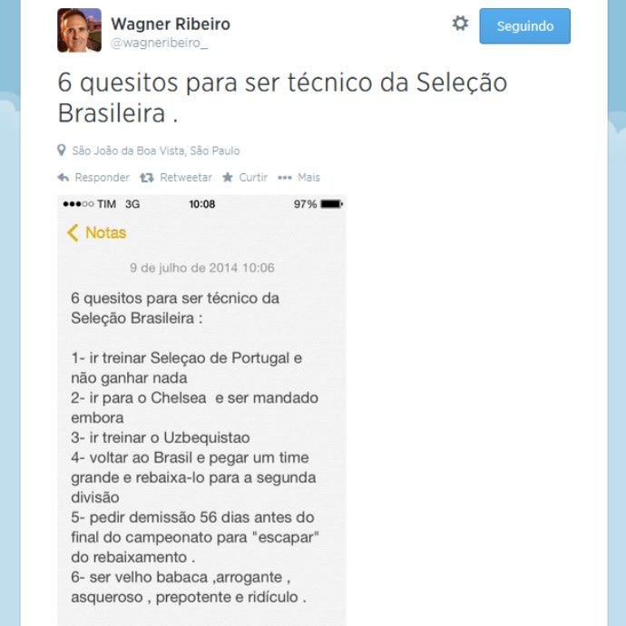 OFF - Empresário de Neymar detona técnico Felipão: Velho babaca, asqueroso