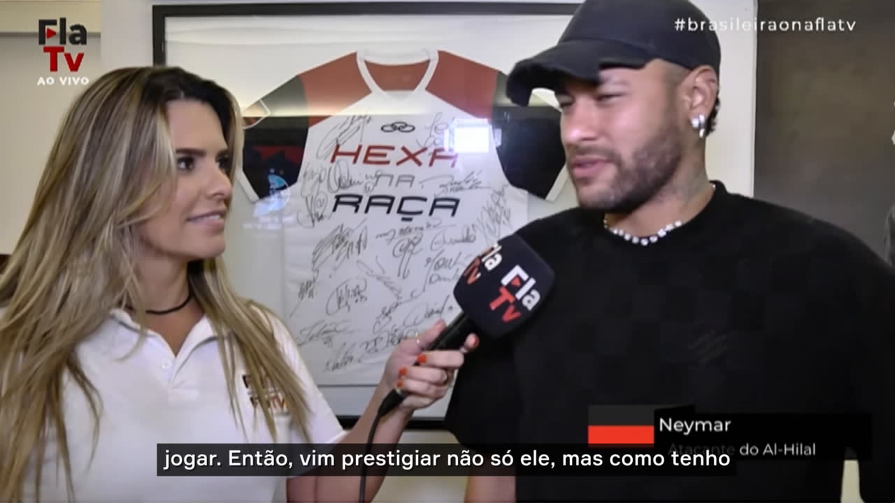 Neymar Jr prestigia partida no Maracanã e declara amor ao Flamengo.
