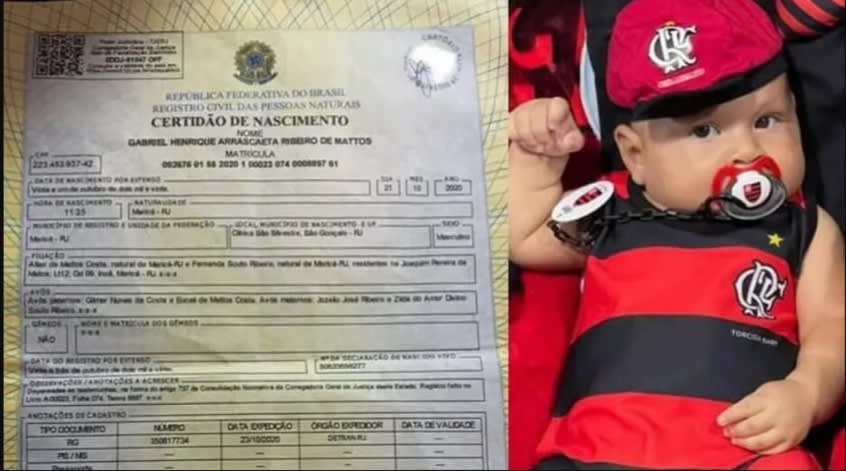 Após promessa, torcedor batiza filho em homenagem a quatro jogadores do Flamengo