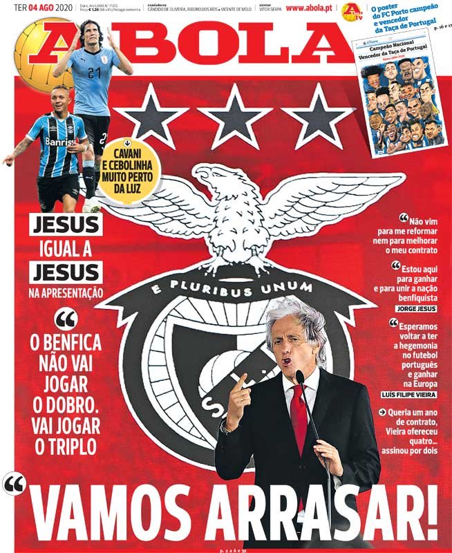 Segundo jornal português, Benfica avança para fechar as contratações de Everton e Cavani