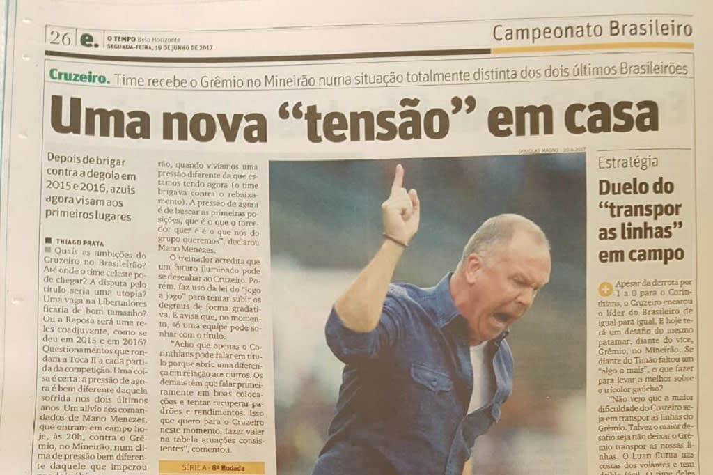 Imprensa mineira projeta Cruzeiro x Grêmio como jogo para acabar com a farra do vice-líder