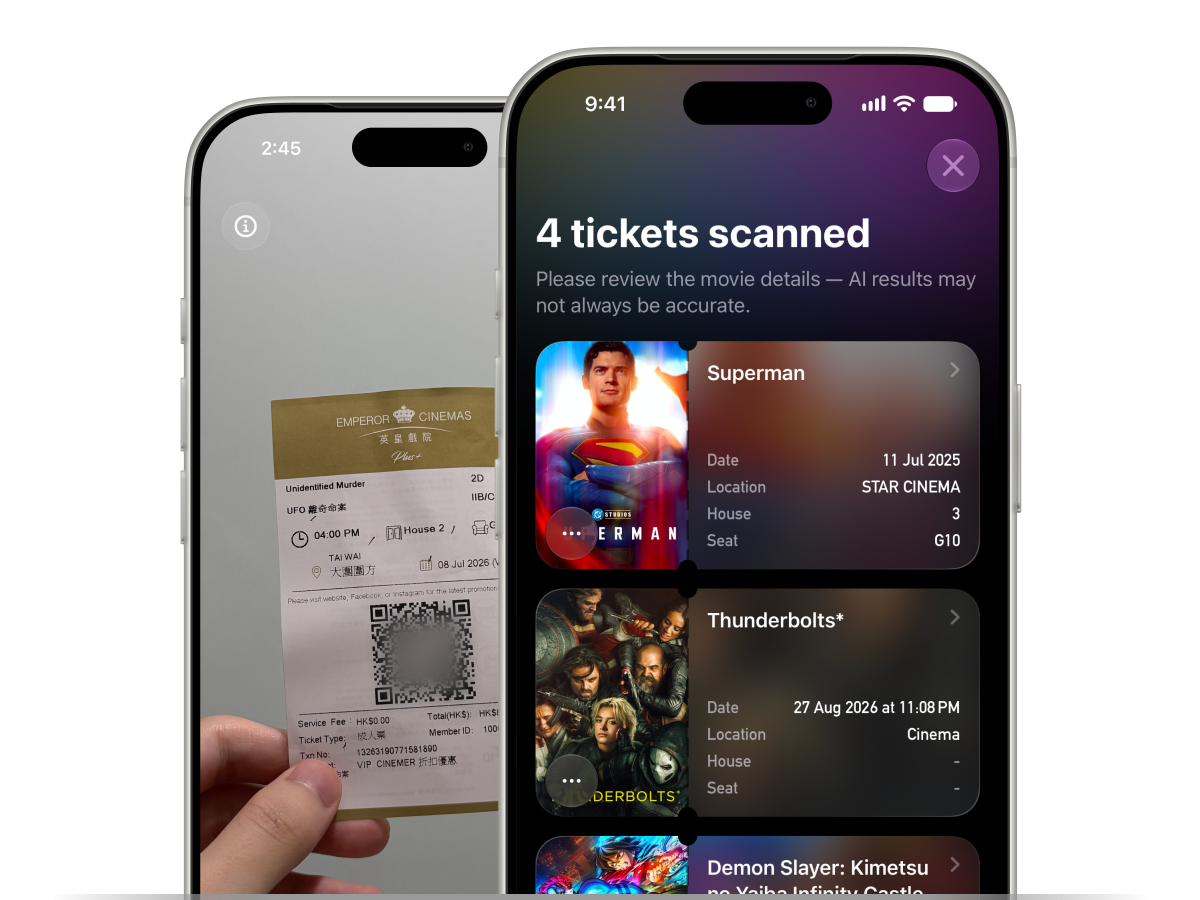Scan movie tickets
