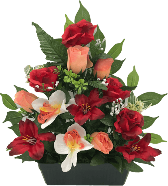 Jardinière de fleurs rouges artificielles L.25 x l.15 x H.42 cm - Jardiland