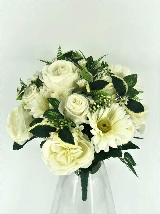 Kalyste - Bouquet camélias, boutons de rose et gerberas Ø.30 x H.43 cm